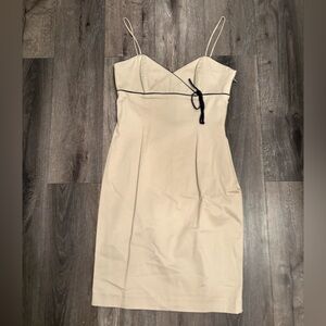 Beige Dress with Navy Trim